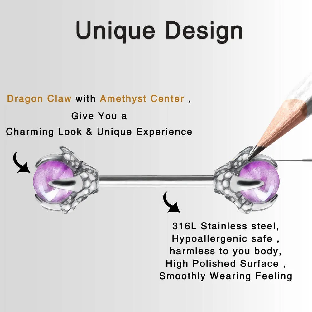14G Three Dragon Claws Nipple Rings Opalite Nipple Barbell Piercing