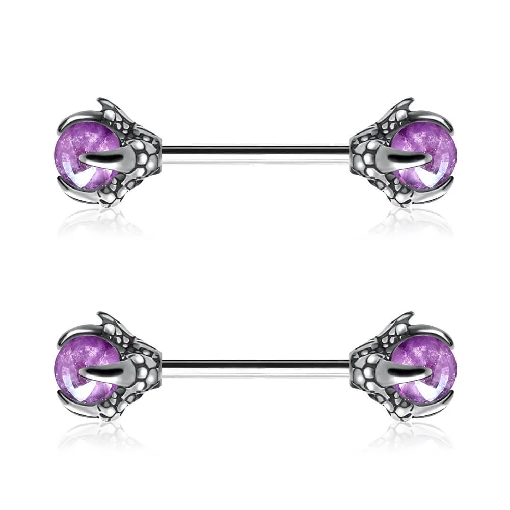 14G Three Dragon Claws Nipple Rings Opalite Nipple Barbell Piercing
