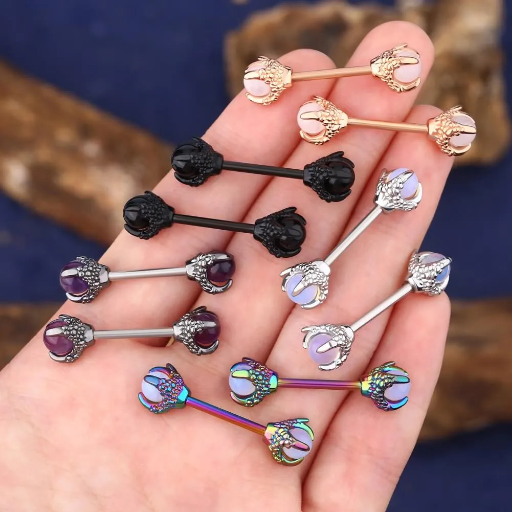 14G Three Dragon Claws Nipple Rings Opalite Nipple Barbell Piercing