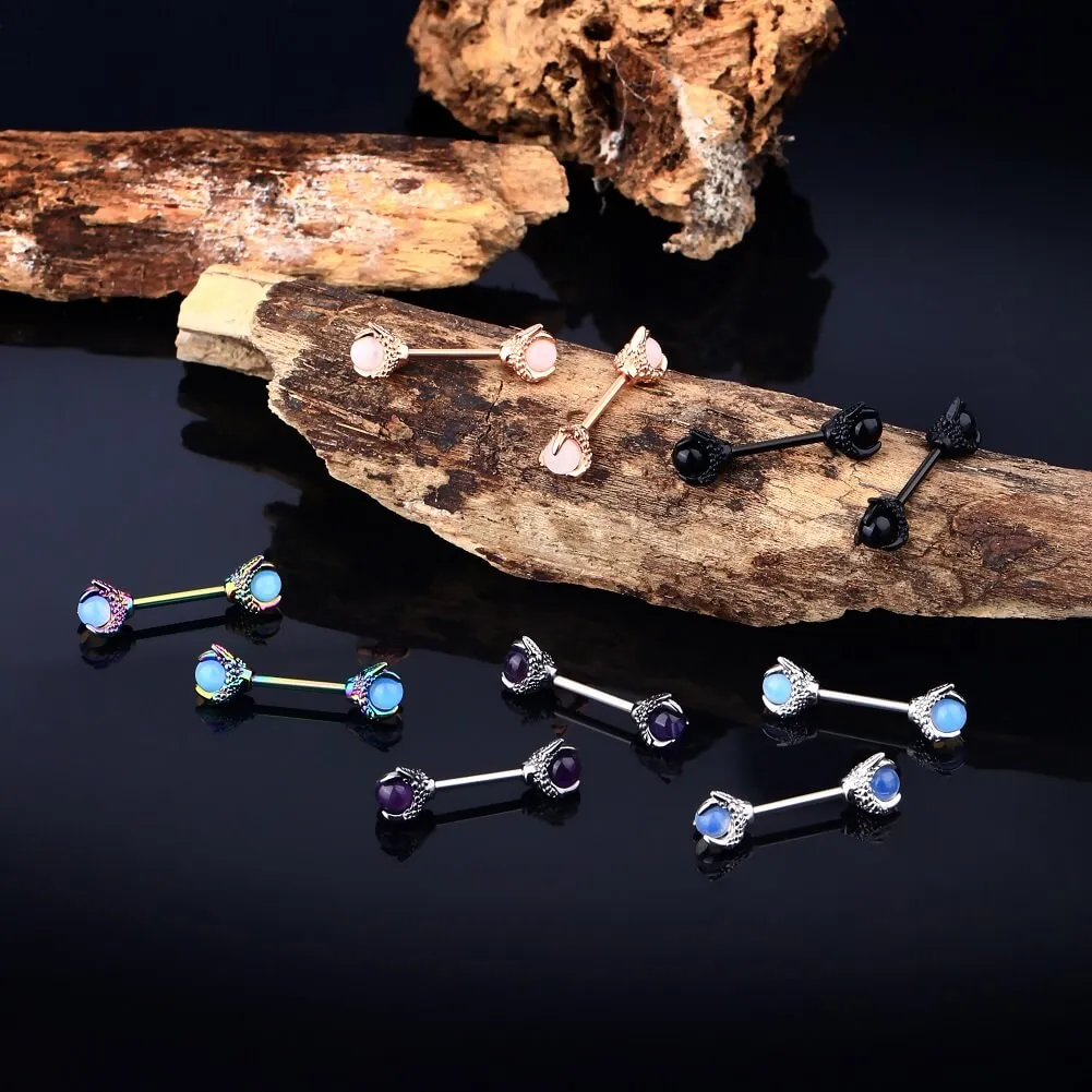 14G Three Dragon Claws Nipple Rings Opalite Nipple Barbell Piercing