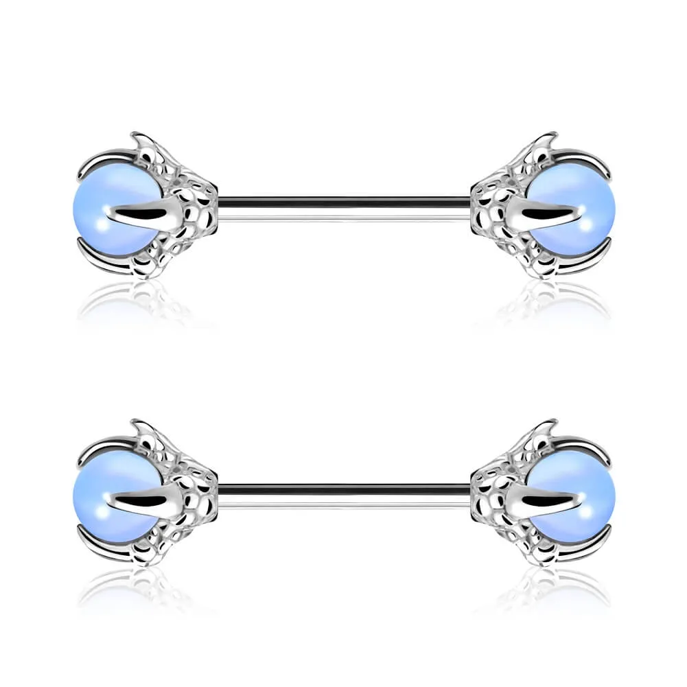 14G Three Dragon Claws Nipple Rings Opalite Nipple Barbell Piercing