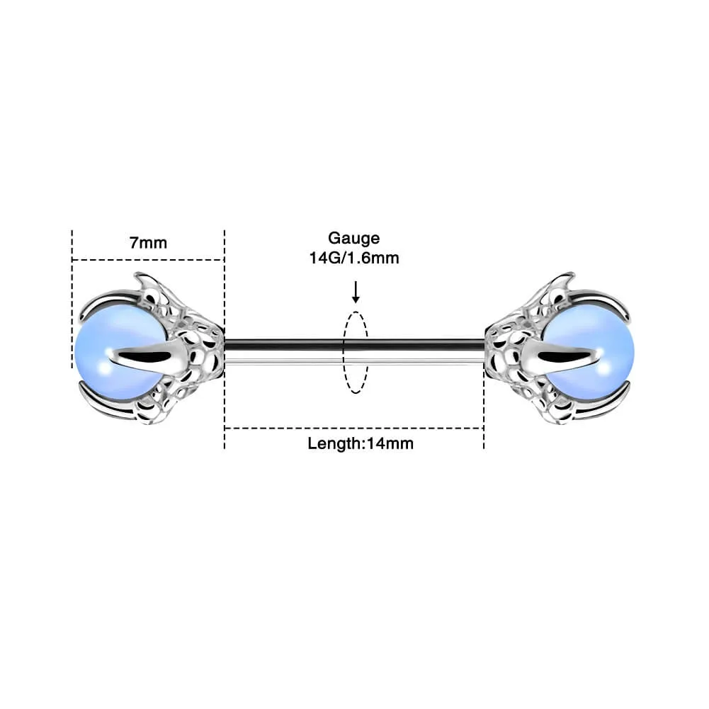 14G Three Dragon Claws Nipple Rings Opalite Nipple Barbell Piercing