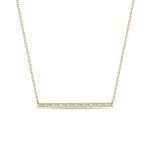 14k 10 Channel Set Baguette Diamond Bar Pendant Necklace