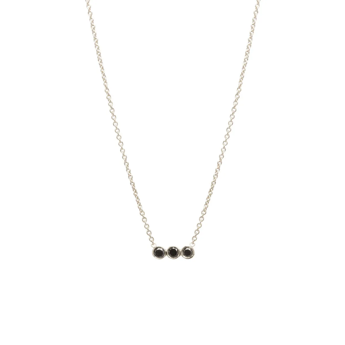 14k 3 Black Diamond Bezel Horizontal Bar Necklace