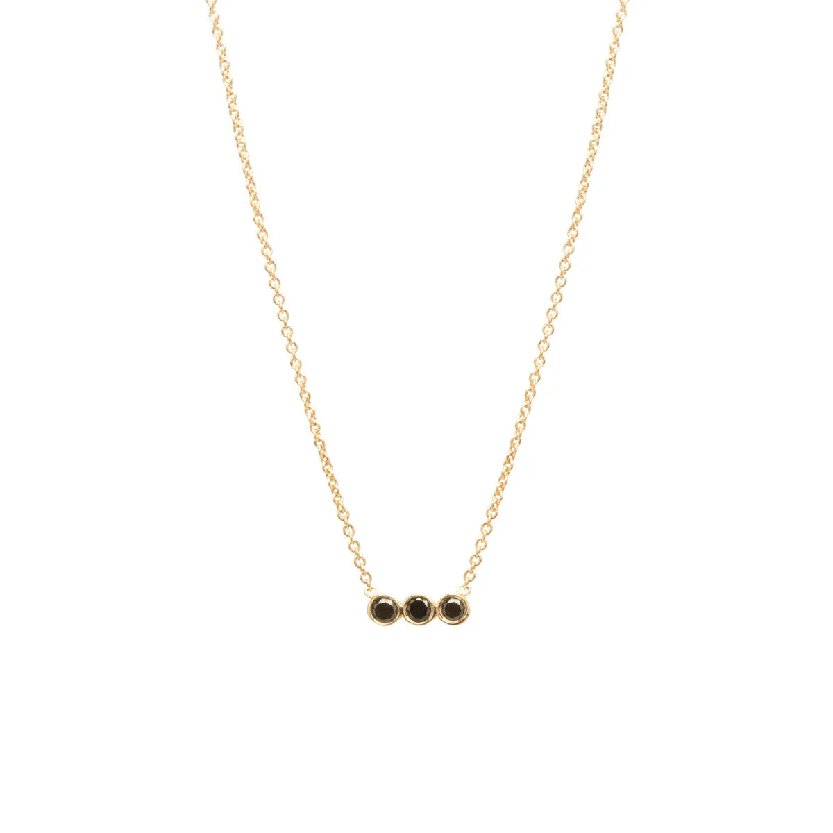 14k 3 Black Diamond Bezel Horizontal Bar Necklace