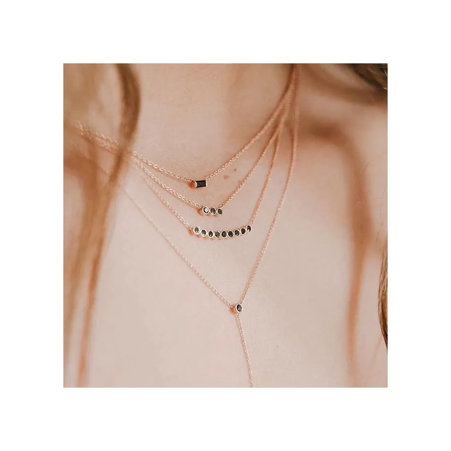 14k 3 Black Diamond Bezel Horizontal Bar Necklace