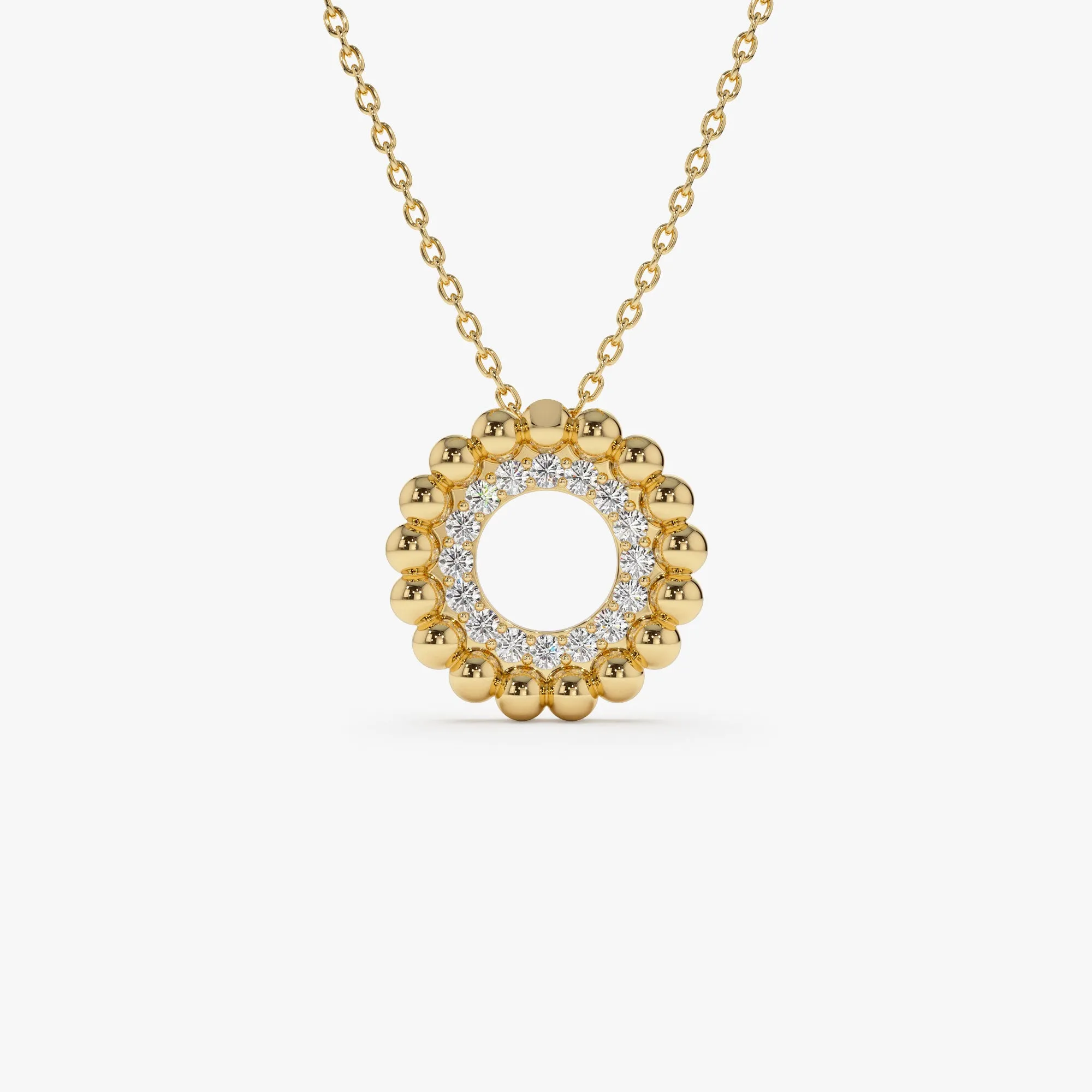 14k Beaded Diamond Circle Necklace