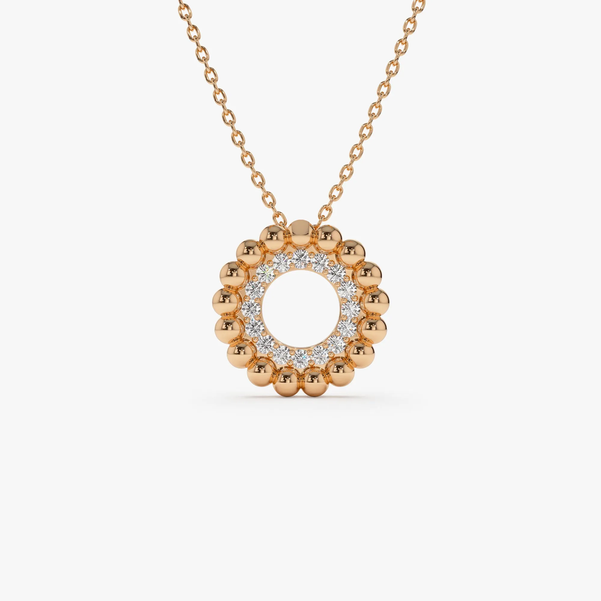 14k Beaded Diamond Circle Necklace