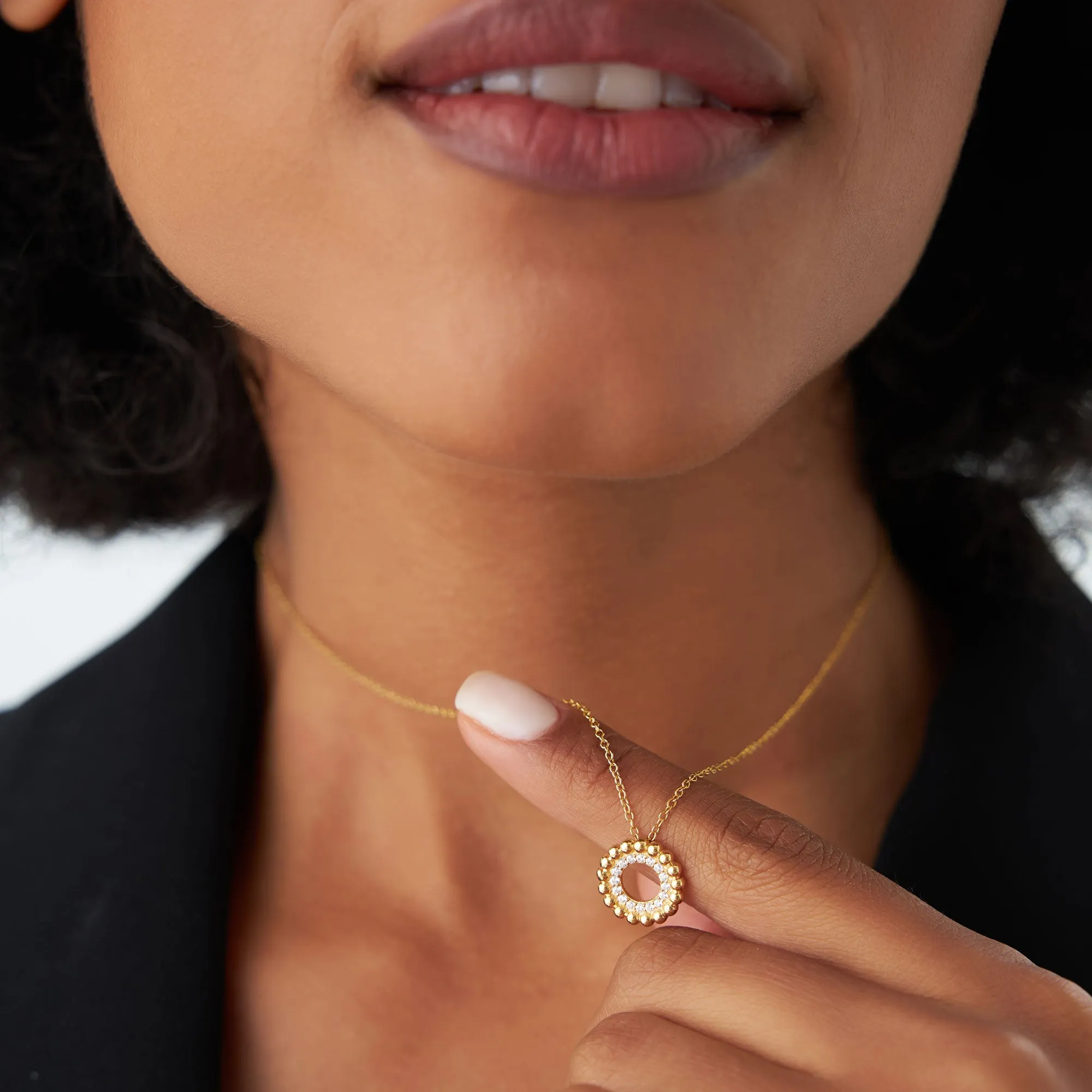 14k Beaded Diamond Circle Necklace