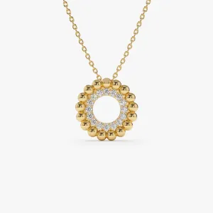 14k Beaded Diamond Circle Necklace