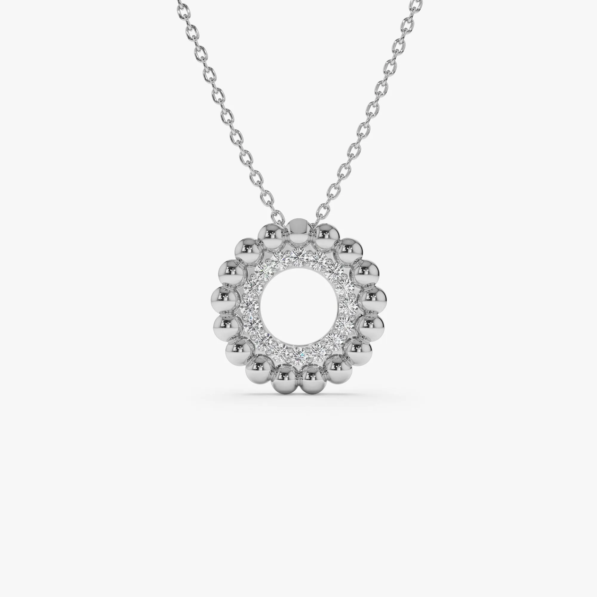 14k Beaded Diamond Circle Necklace