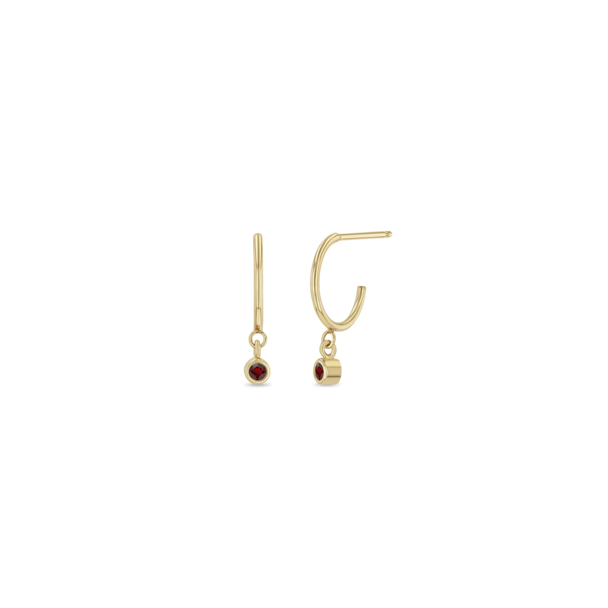 14k Dangling Garnet Huggie Hoops | January Birthstone