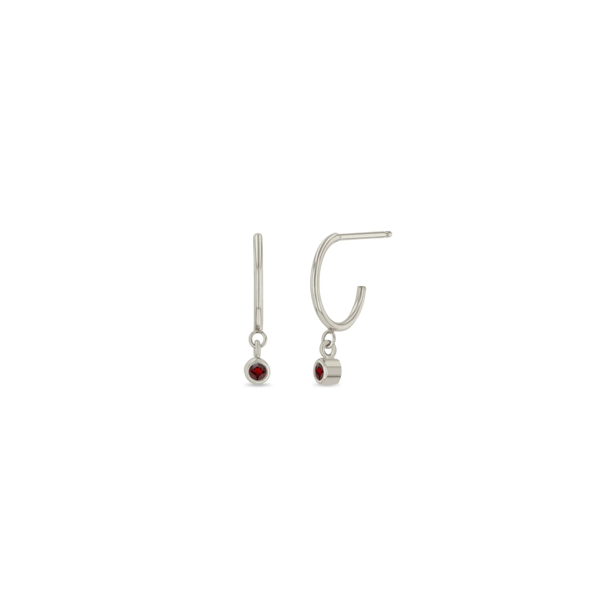 14k Dangling Garnet Huggie Hoops | January Birthstone