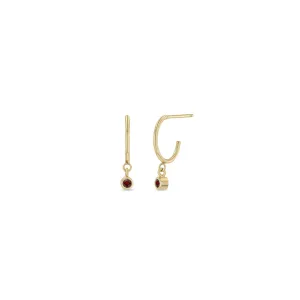14k Dangling Garnet Huggie Hoops | January Birthstone