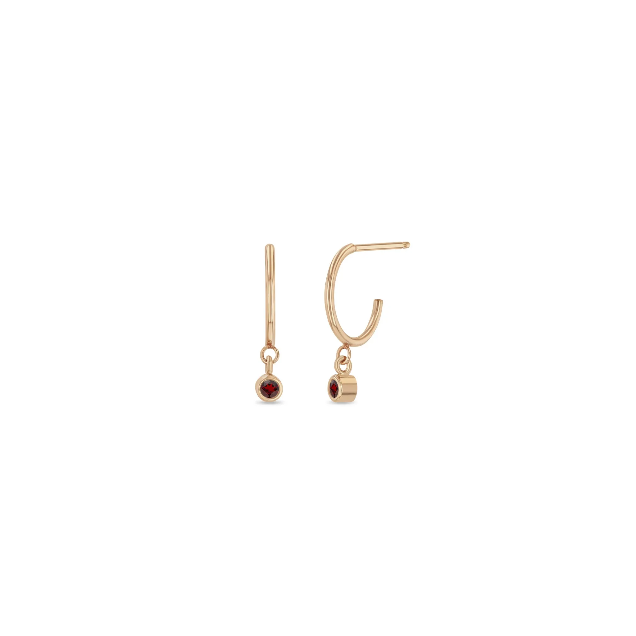 14k Dangling Garnet Huggie Hoops | January Birthstone