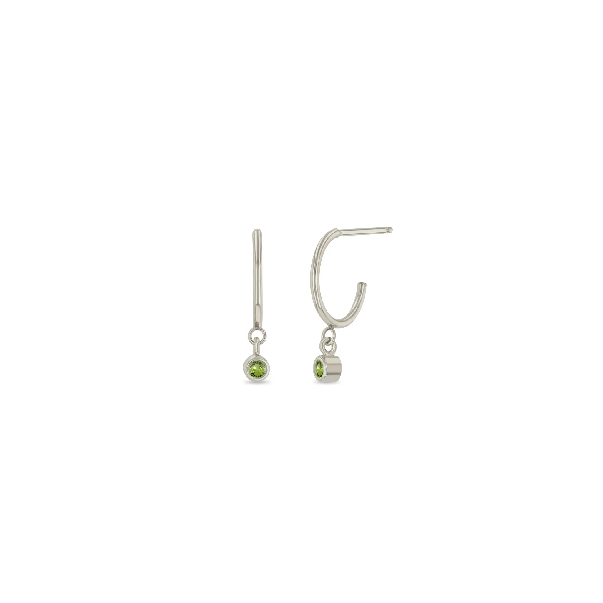 14k Dangling Peridot Huggie Hoops | August Birthstone