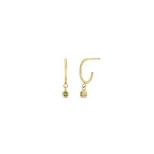 14k Dangling Peridot Huggie Hoops | August Birthstone