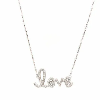 14K Diamond Script LOVE Necklace White Gold