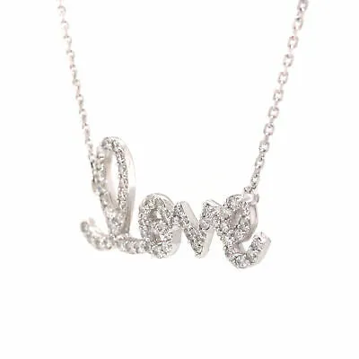 14K Diamond Script LOVE Necklace White Gold