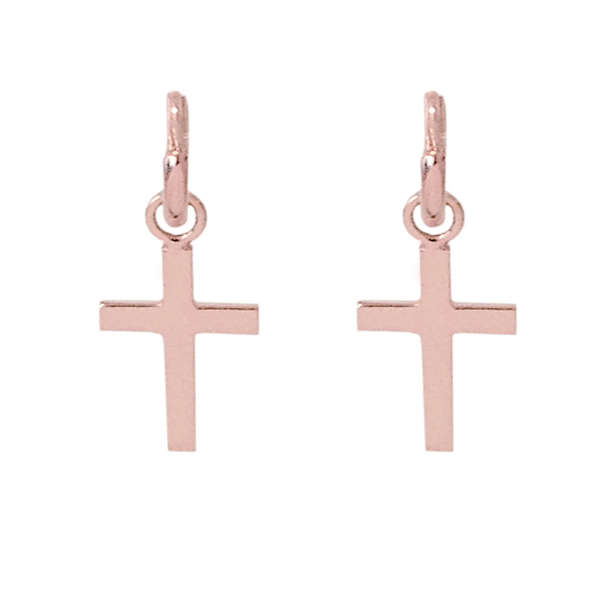 14K Gold Cross Charm Dangle Huggie Hoop Earrings