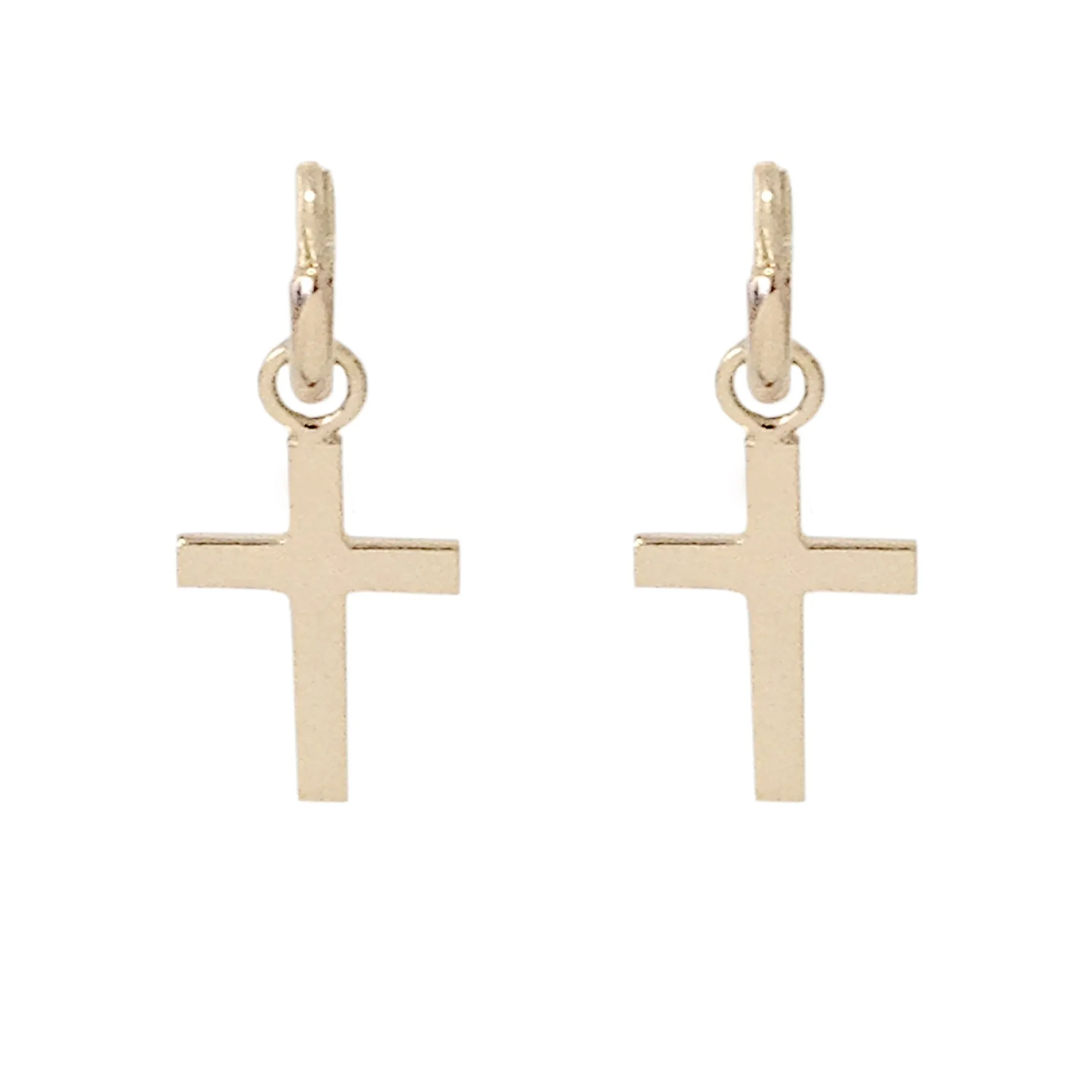 14K Gold Cross Charm Dangle Huggie Hoop Earrings