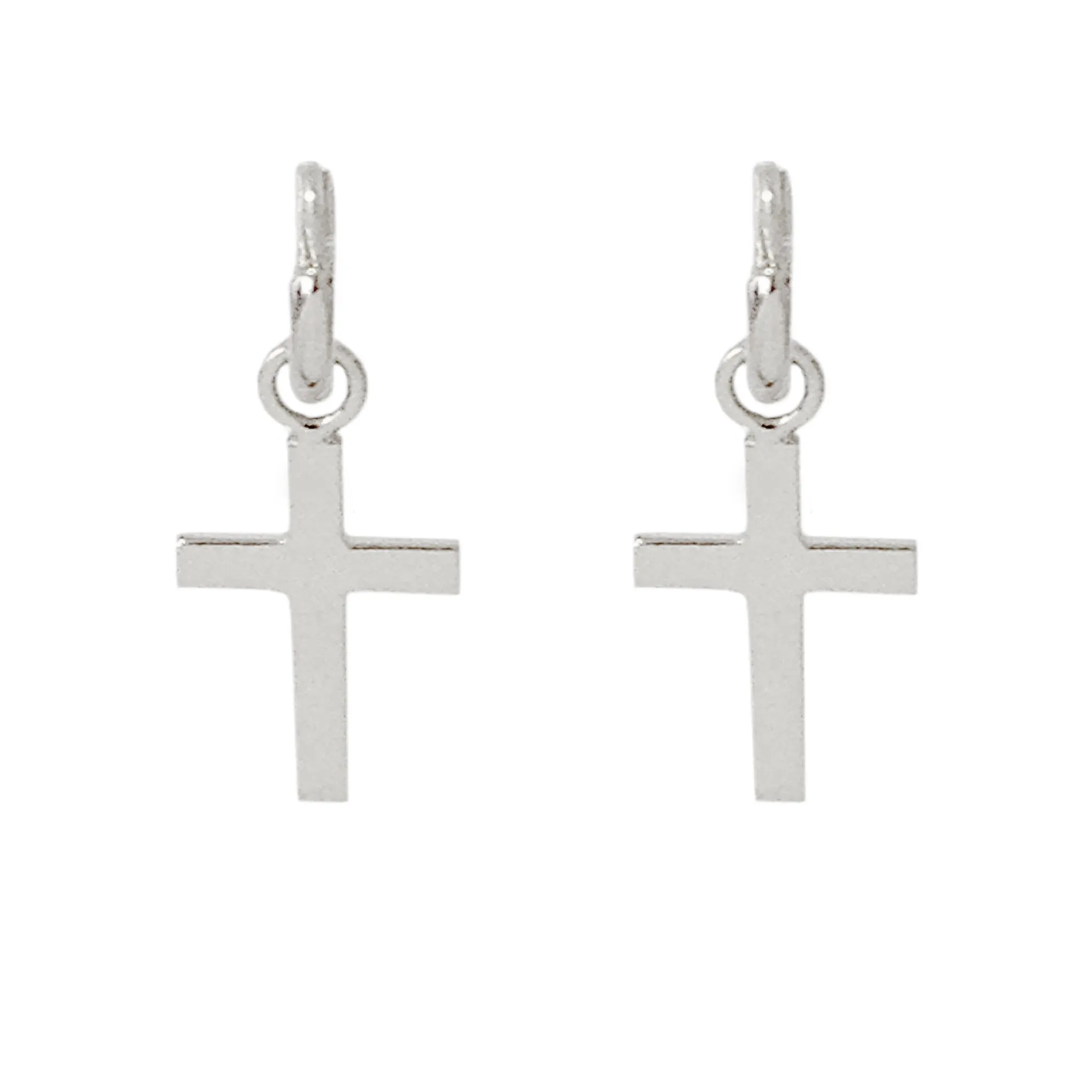 14K Gold Cross Charm Dangle Huggie Hoop Earrings