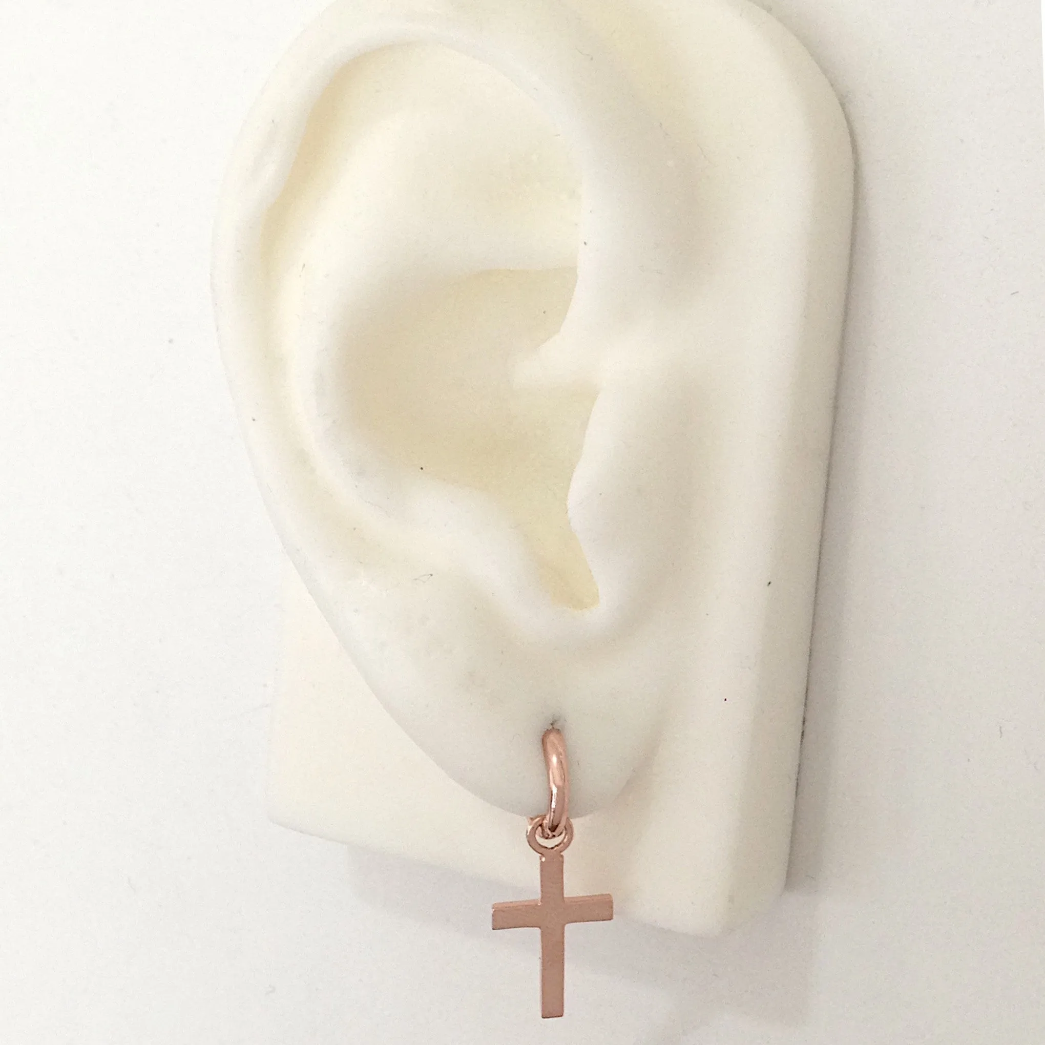 14K Gold Cross Charm Dangle Huggie Hoop Earrings