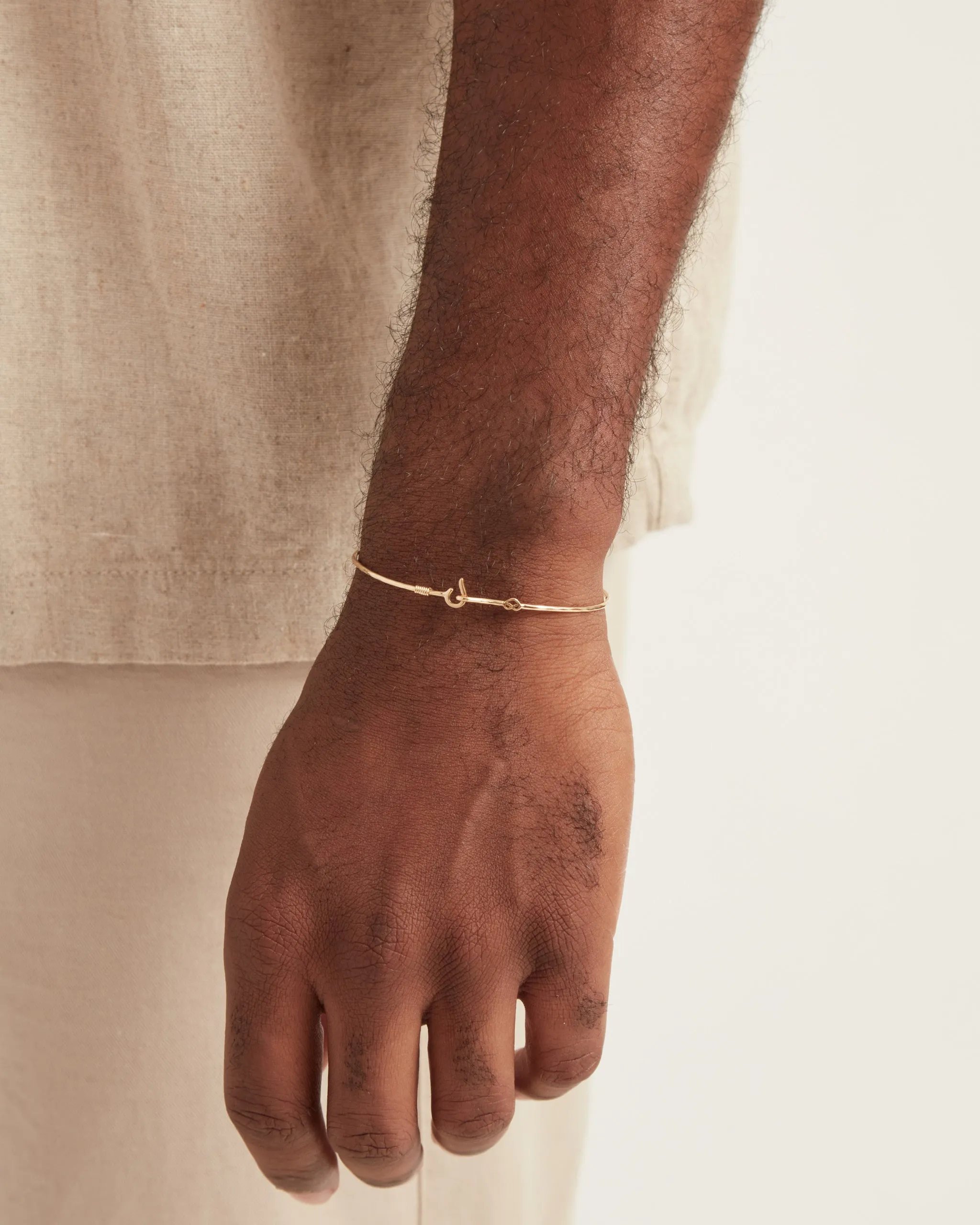 14K Gold Dainty St. John Hook Bracelet with Open Petroglyph, 1.5mm