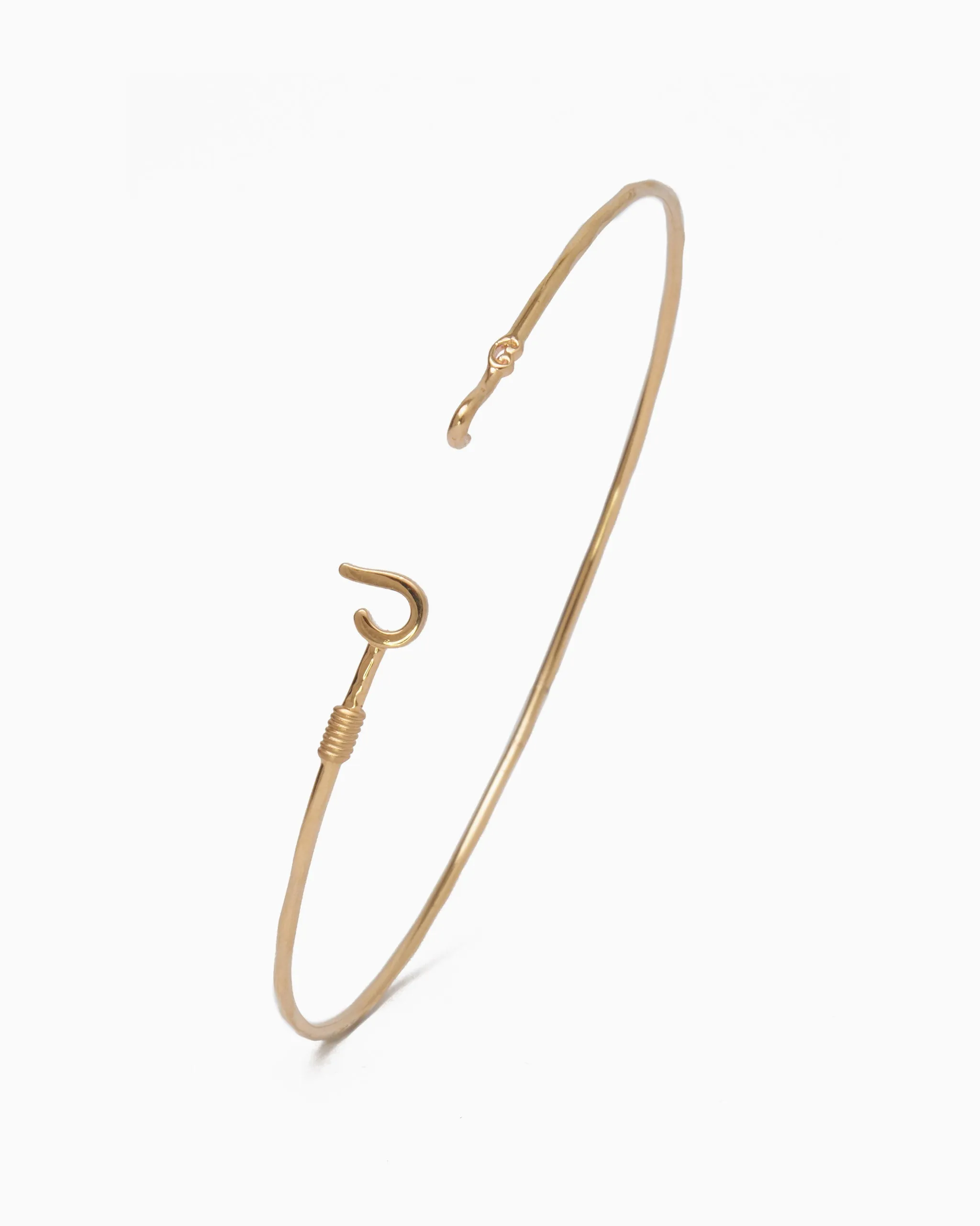 14K Gold Dainty St. John Hook Bracelet with Open Petroglyph, 1.5mm