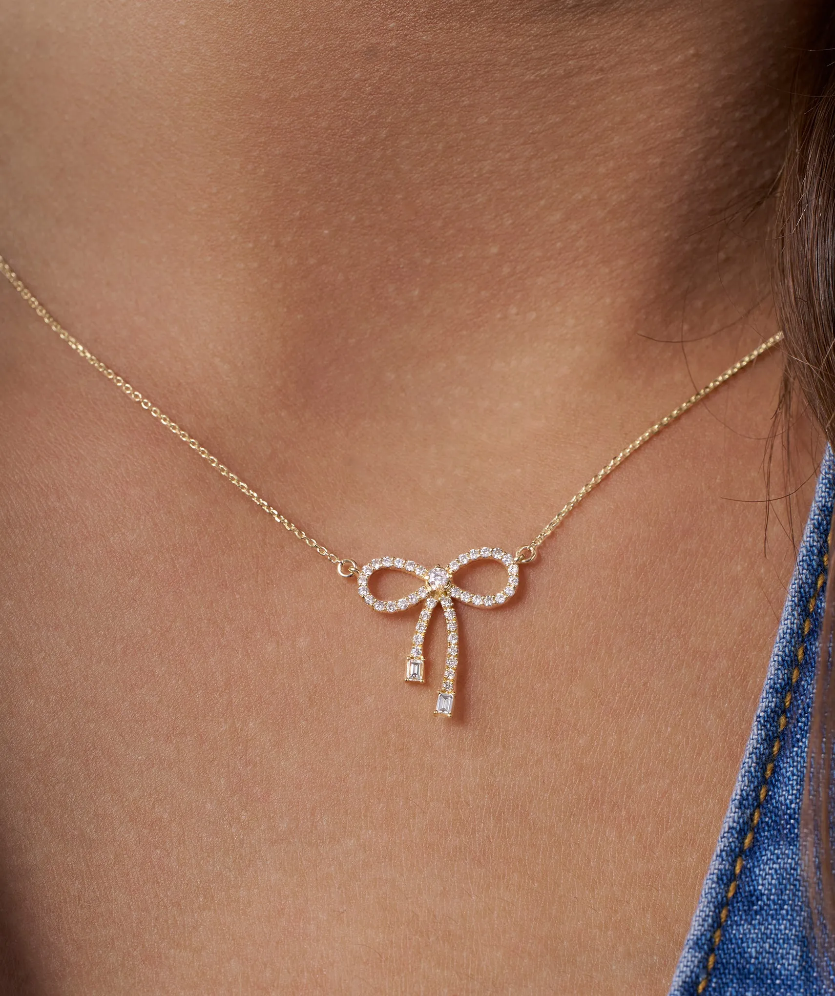 14K Gold Diamond Bow Necklace