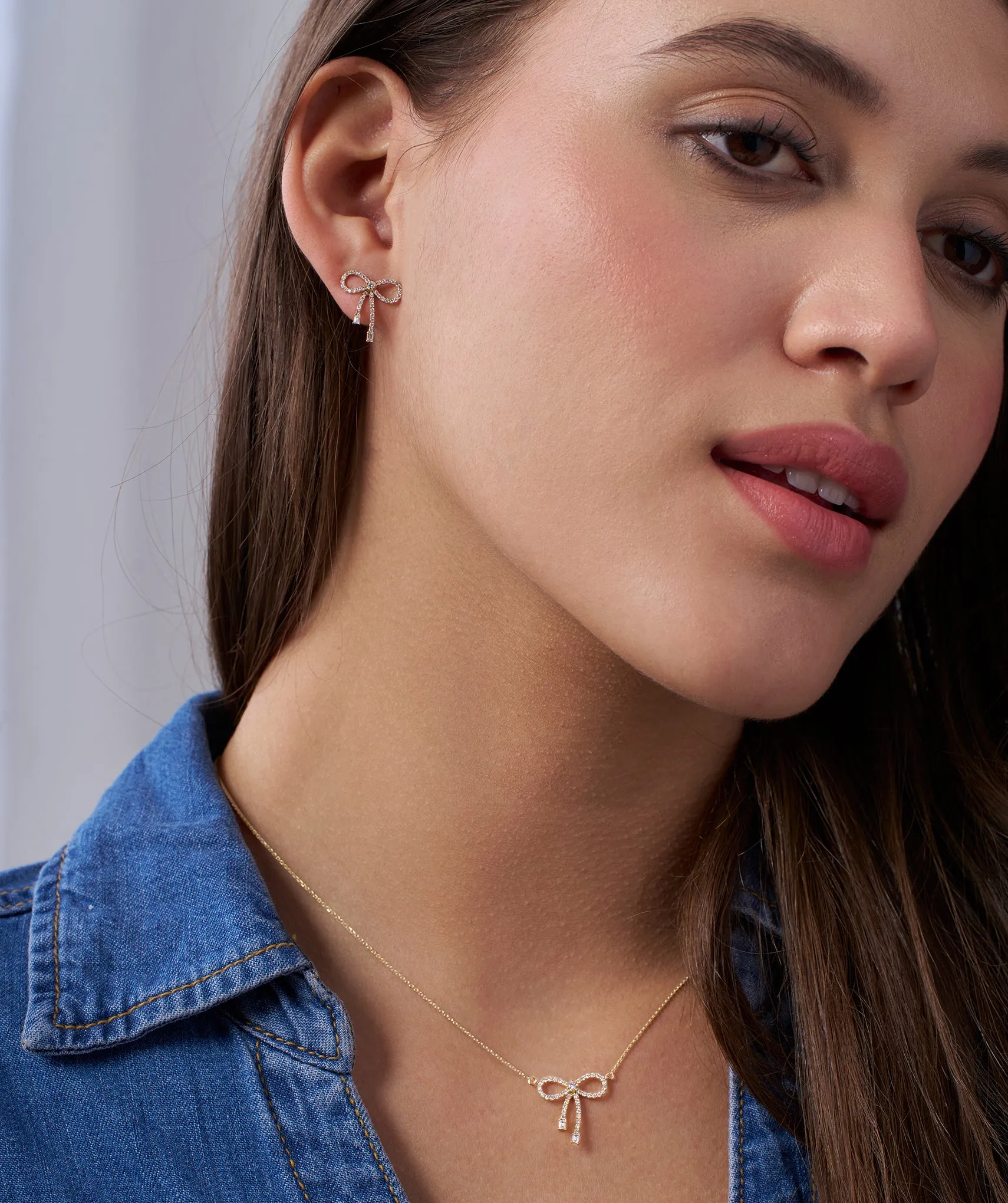 14K Gold Diamond Bow Necklace