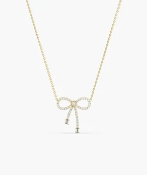 14K Gold Diamond Bow Necklace
