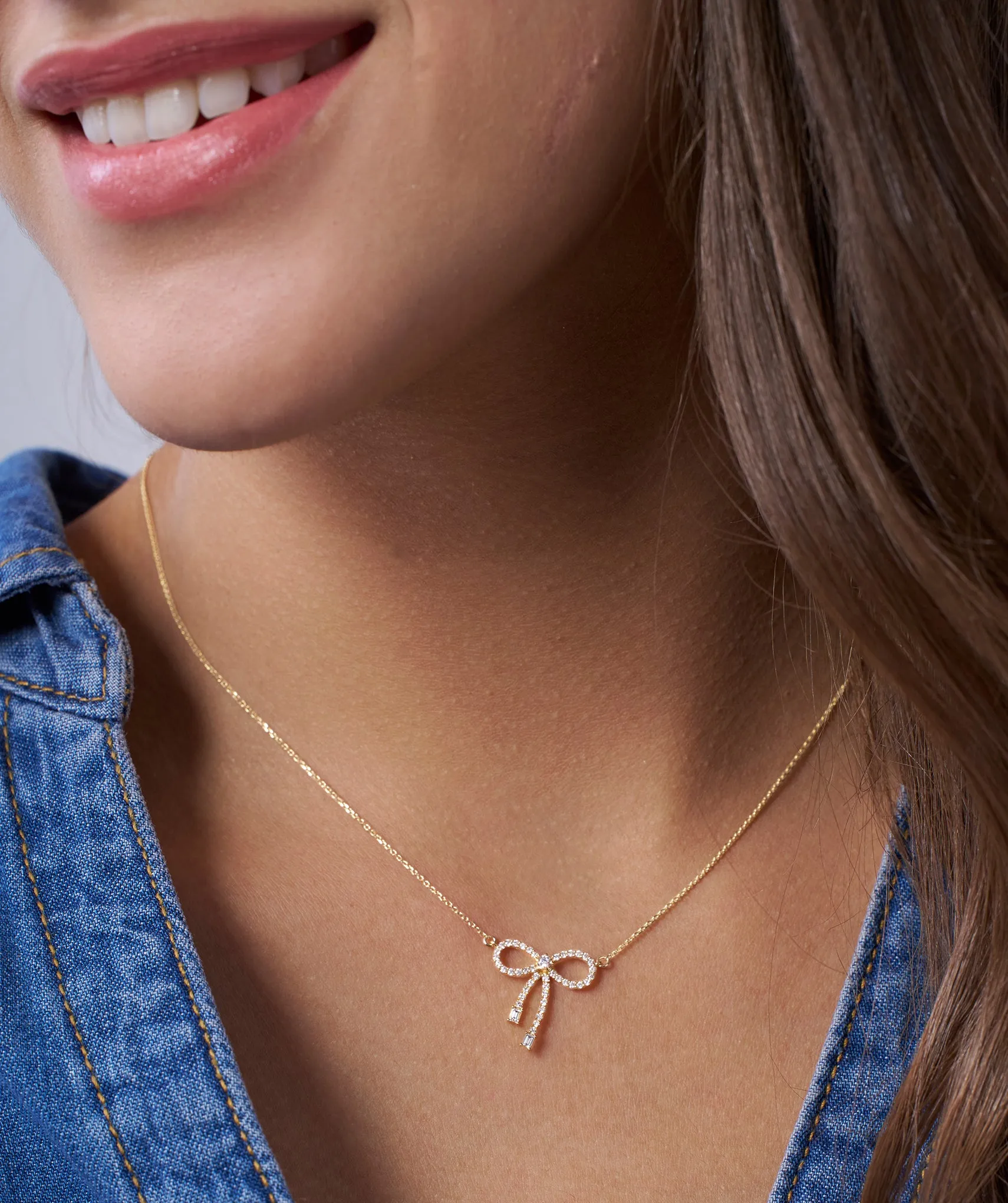 14K Gold Diamond Bow Necklace