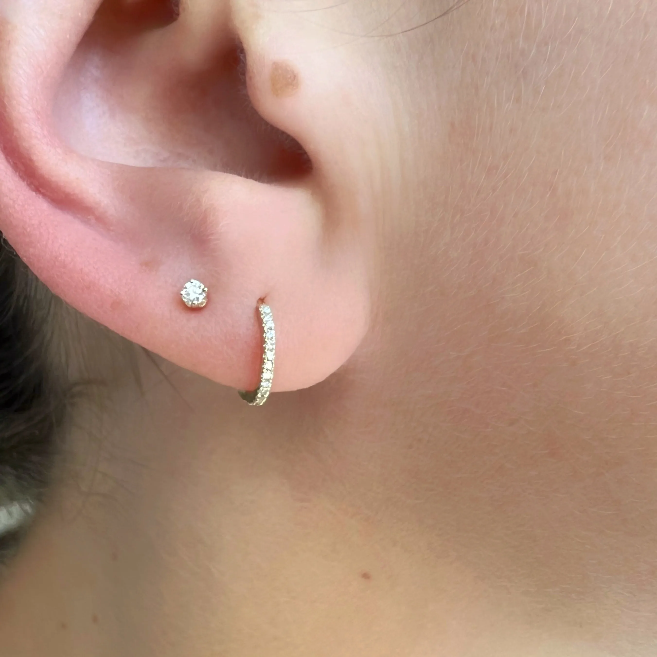 14K Gold Mini Diamond Pave Huggie Earrings