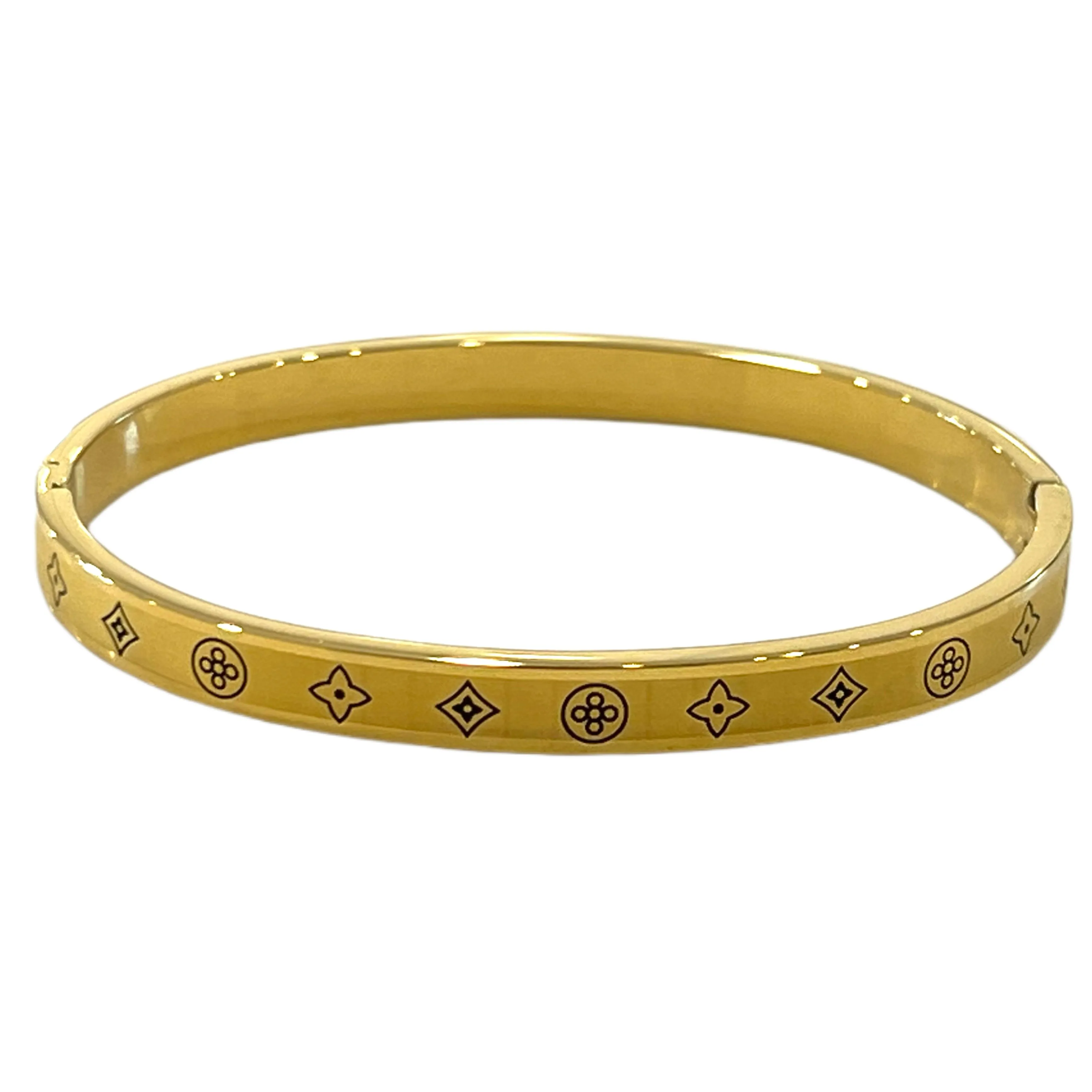 14k Gold Plated Four Leaf Both Sides Printed Bangle Bracelet