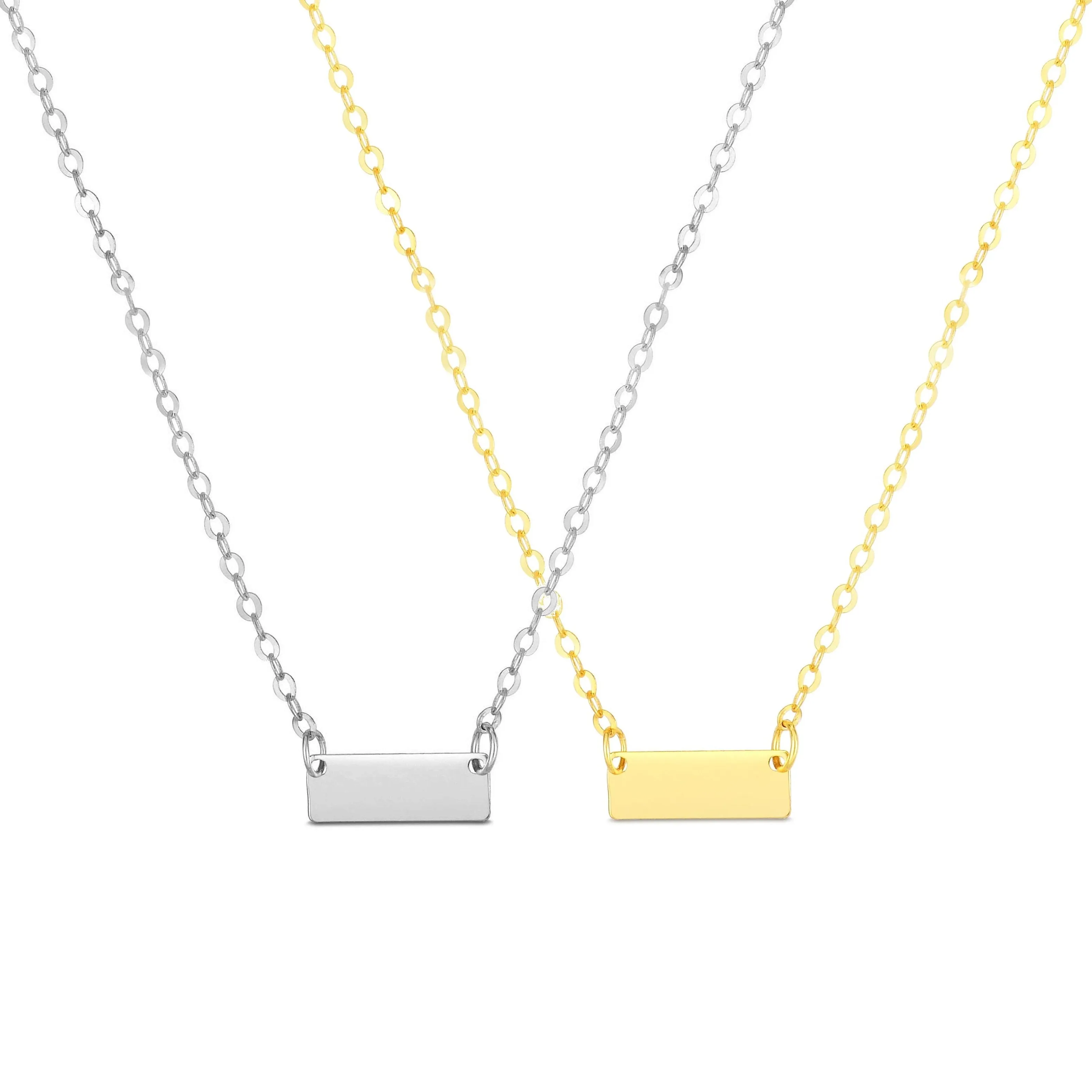 14K Gold Polished Minimalist Bar Pendant Necklace