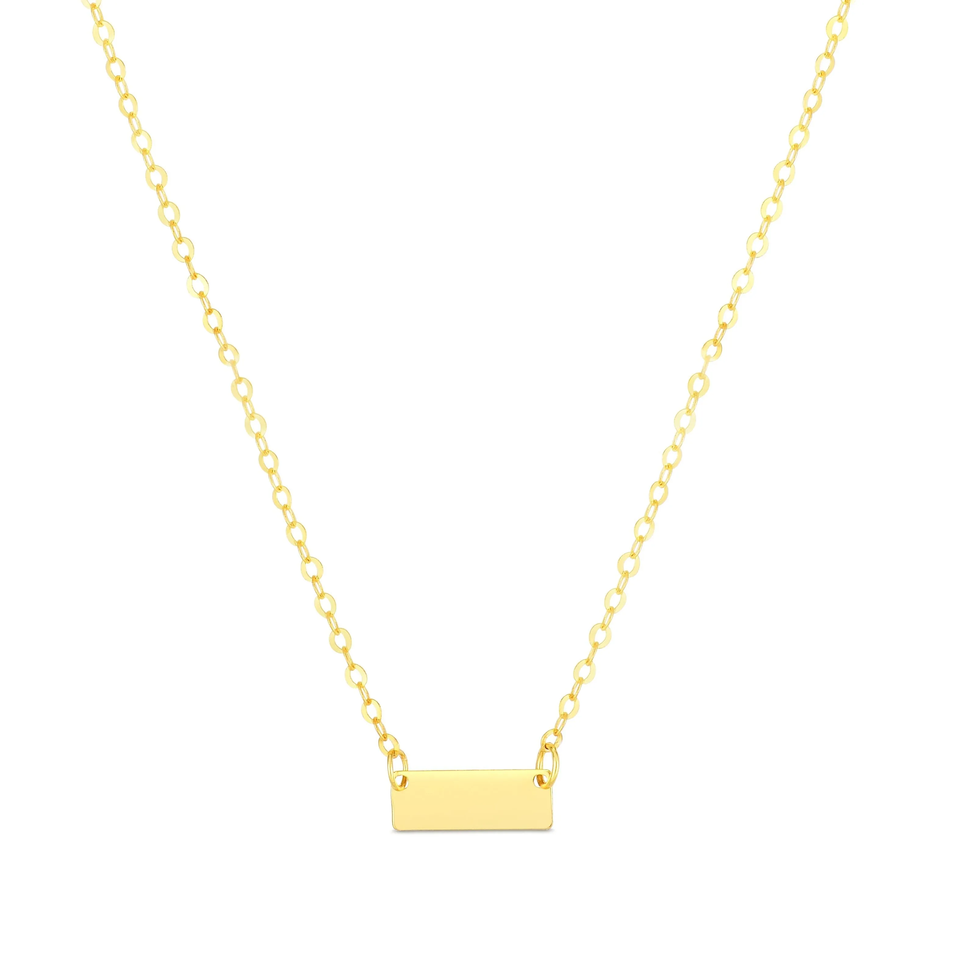 14K Gold Polished Minimalist Bar Pendant Necklace