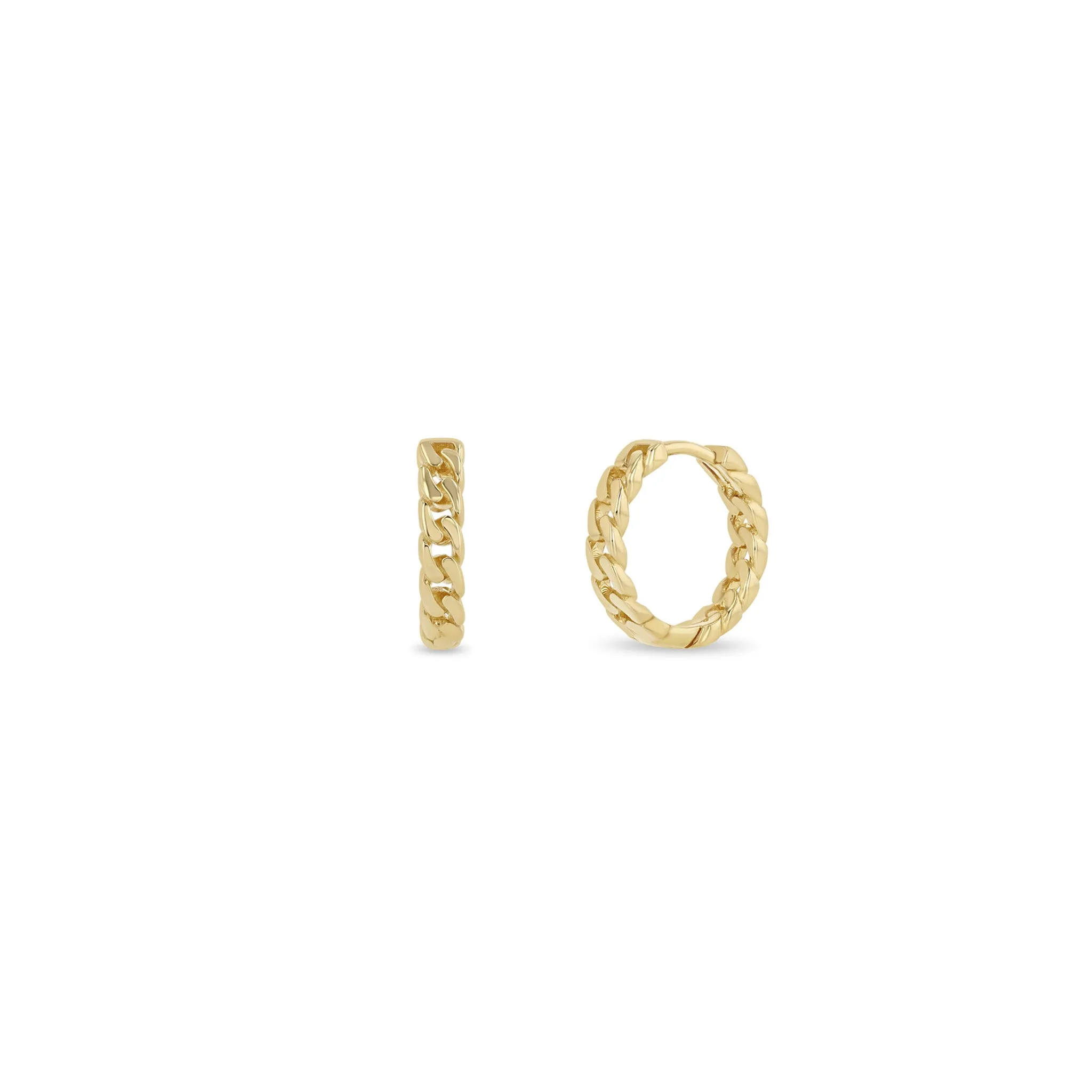 14k Gold Small Curb Chain Hinge Huggie Hoops