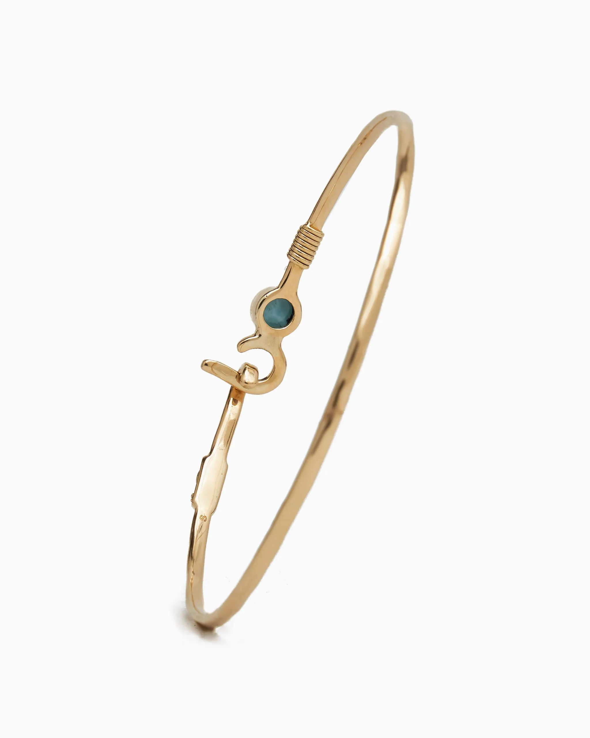 14K Gold St. John Hook Bracelet with Stone, 2mm - Larimar