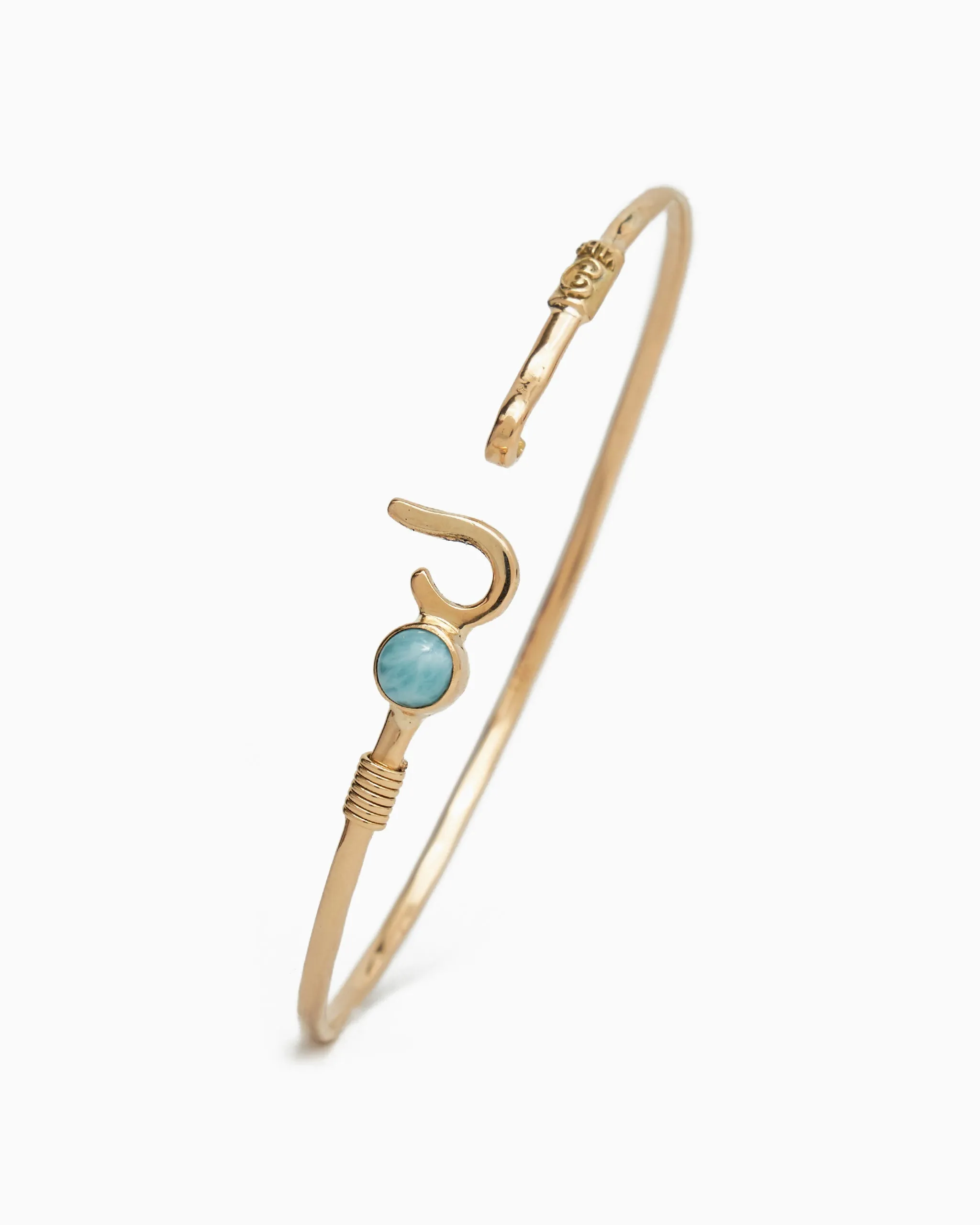 14K Gold St. John Hook Bracelet with Stone, 2mm - Larimar