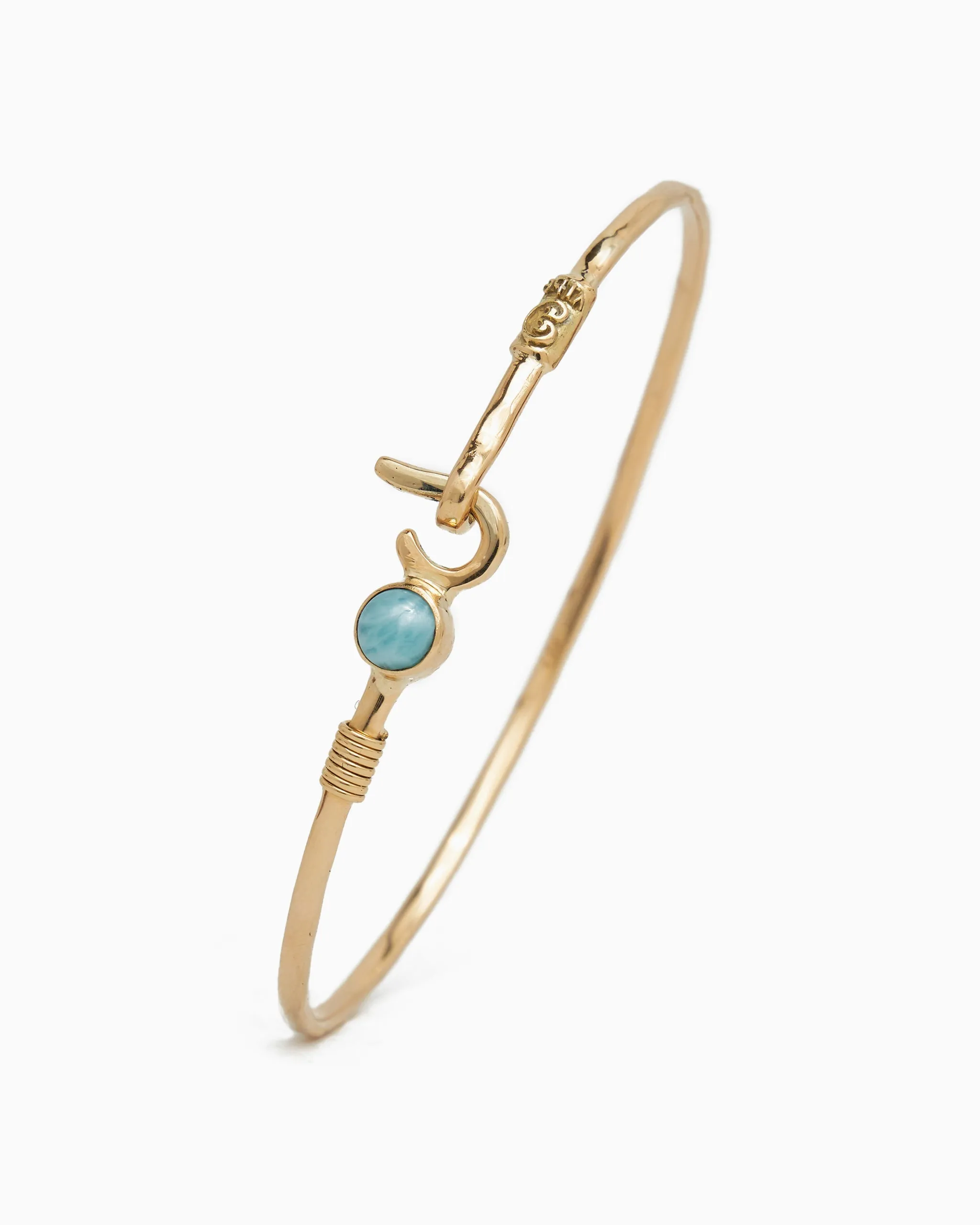 14K Gold St. John Hook Bracelet with Stone, 2mm - Larimar