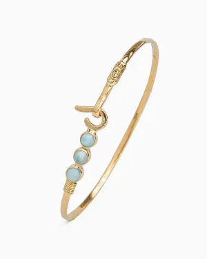 14K Gold St. John Hook Bracelet with Triple Stones, 2mm - Larimar