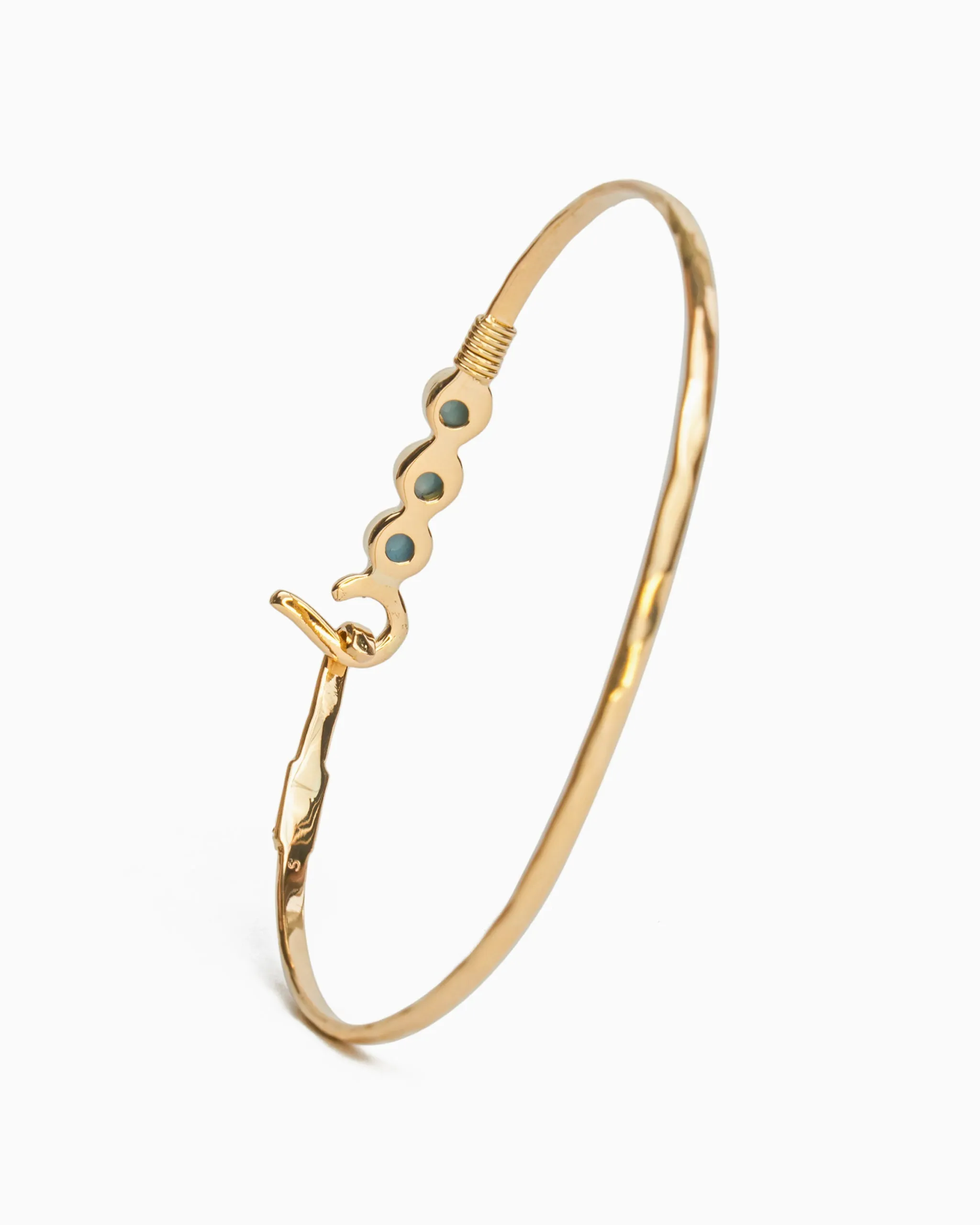 14K Gold St. John Hook Bracelet with Triple Stones, 2mm - Larimar