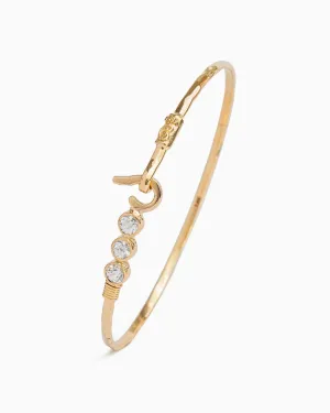 14K Gold St. John Hook Bracelet with Triple Stones, 2mm - White Zircon
