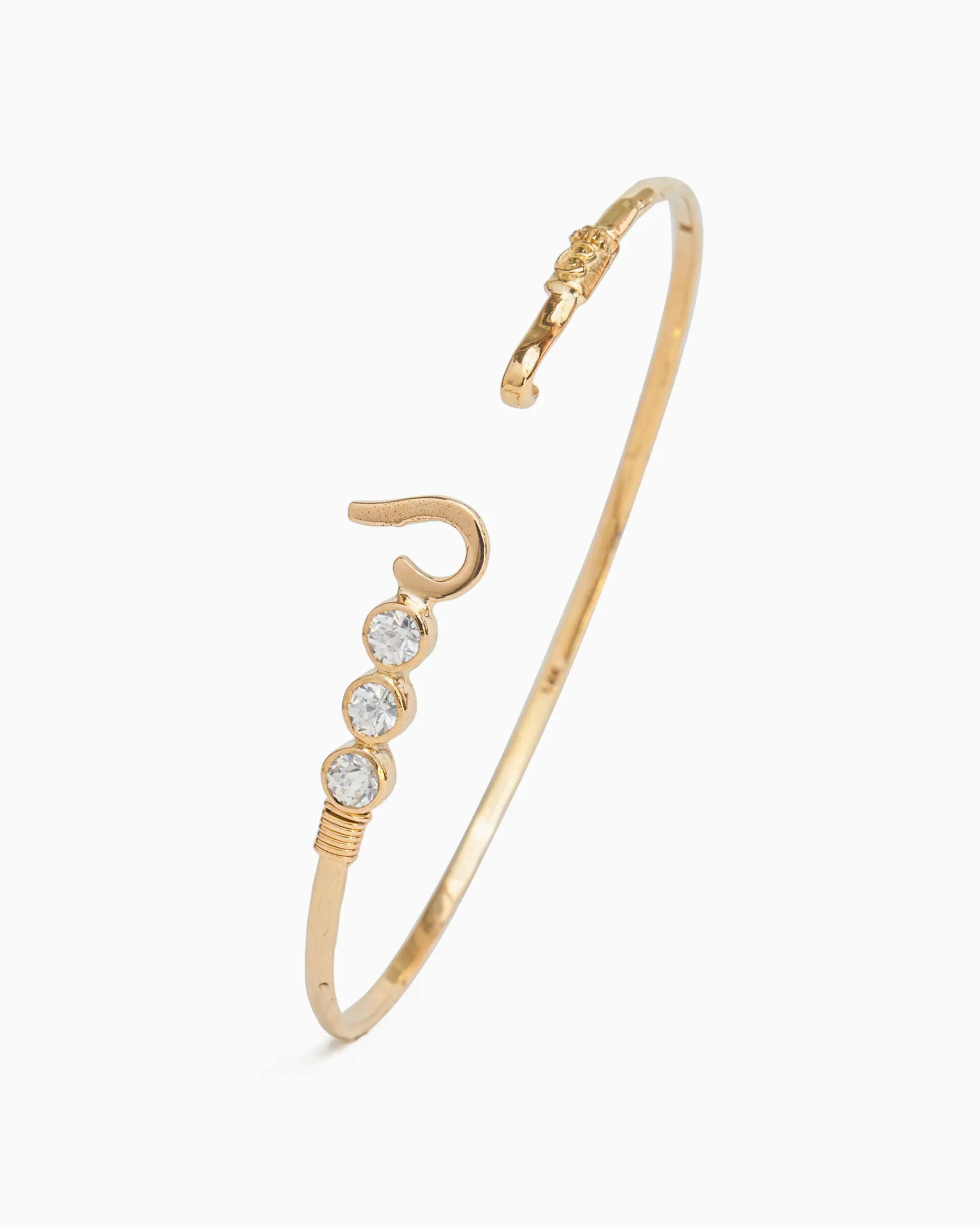 14K Gold St. John Hook Bracelet with Triple Stones, 2mm - White Zircon