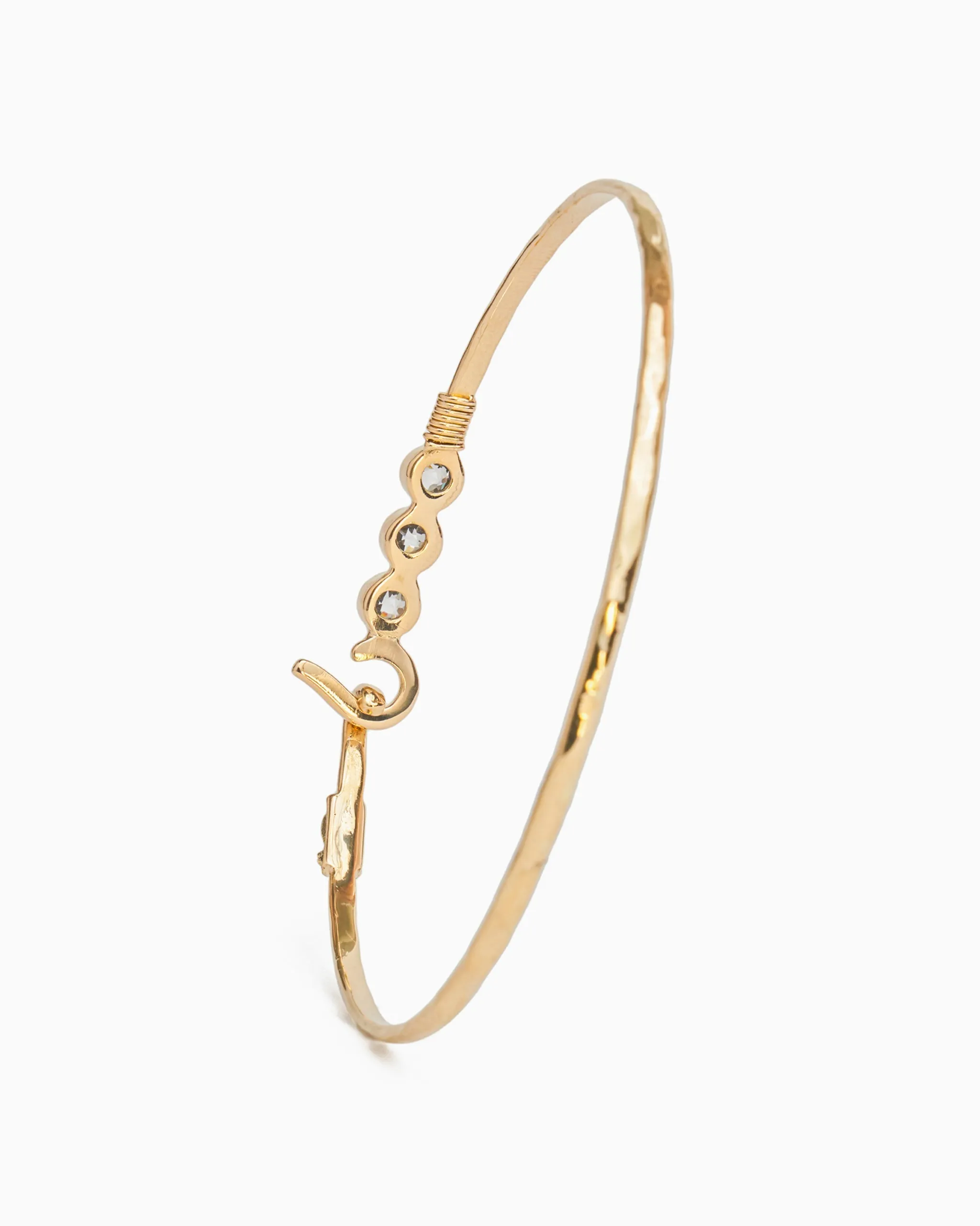 14K Gold St. John Hook Bracelet with Triple Stones, 2mm - White Zircon