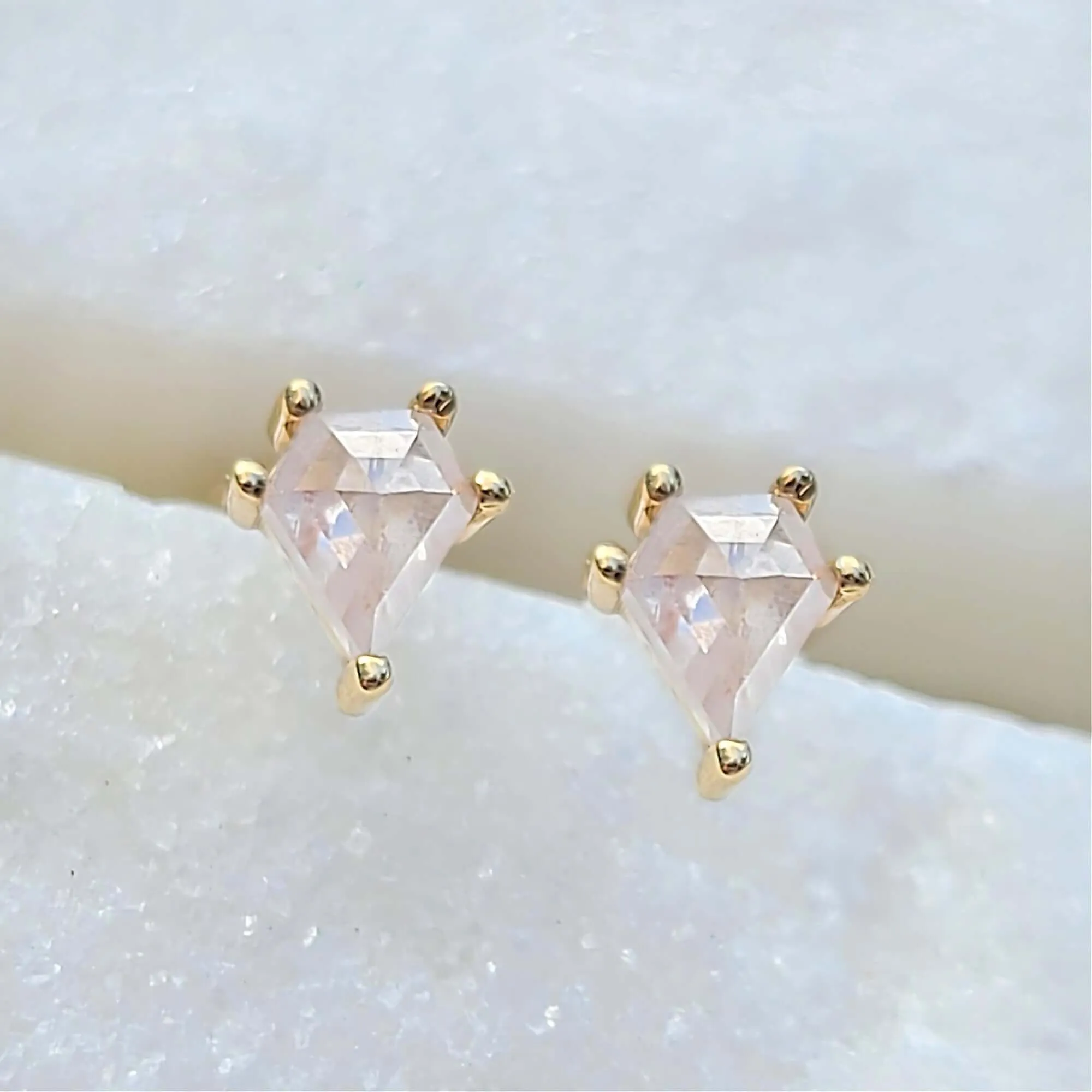 14K Mini Icy Rose Cut Diamond Stud Earrings in Yellow Gold