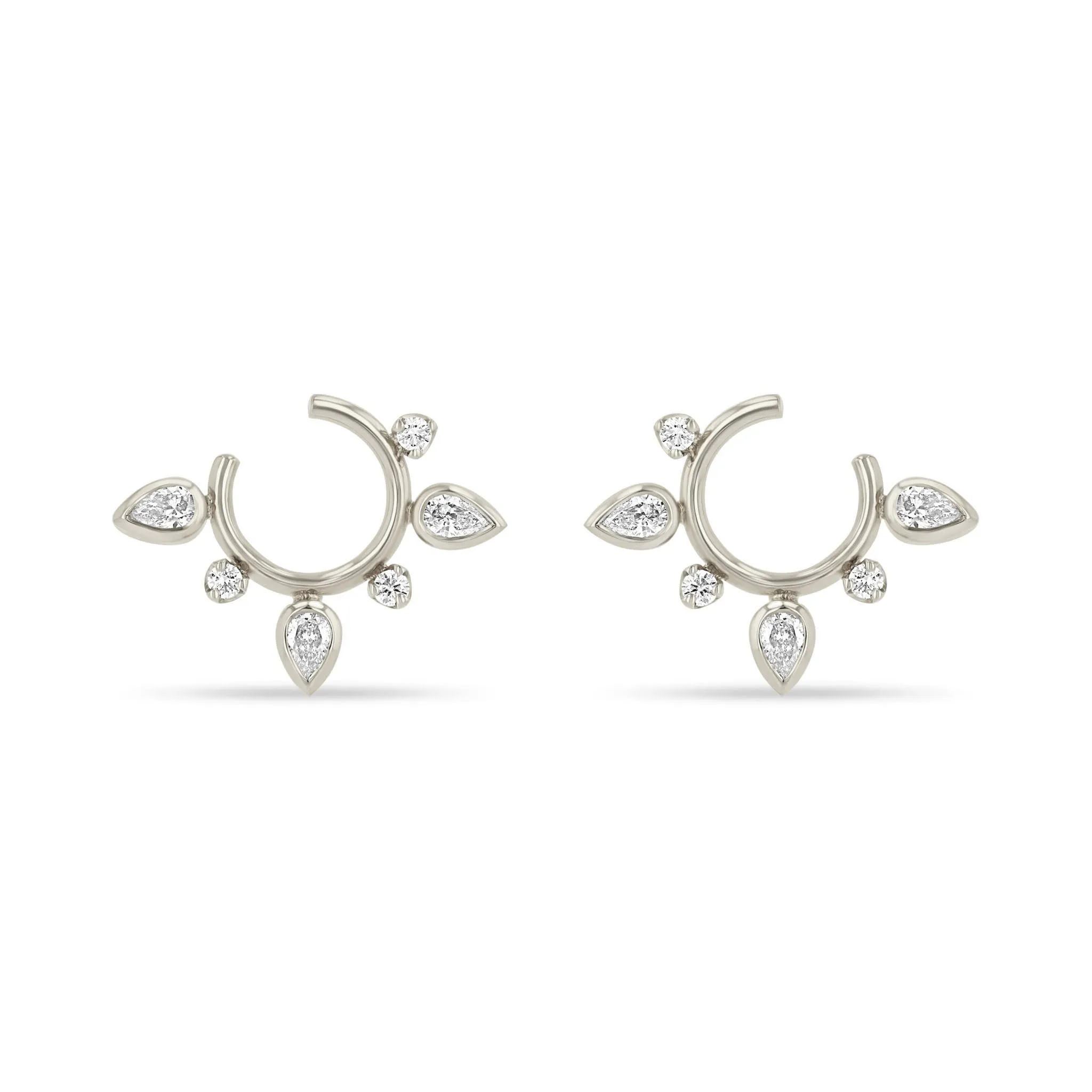 14k Pear & Prong Diamond Front to Back Circle Hoops