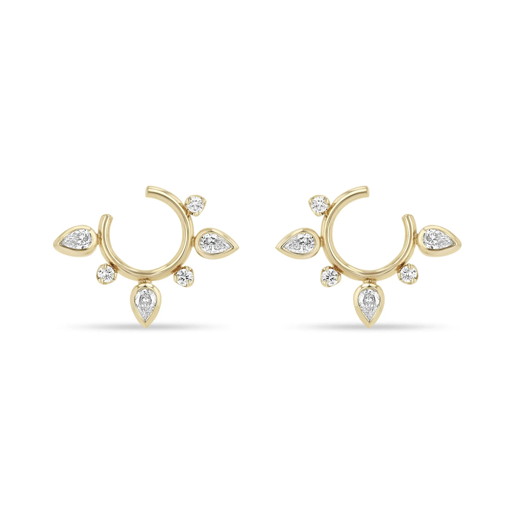 14k Pear & Prong Diamond Front to Back Circle Hoops