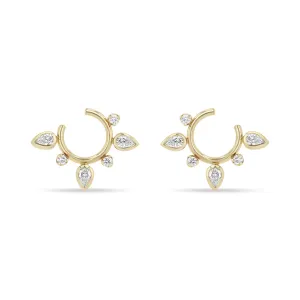 14k Pear & Prong Diamond Front to Back Circle Hoops